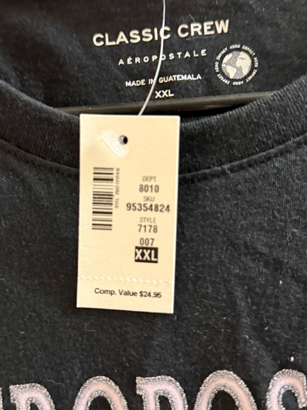 Aeropostale Black Classic Crew Tee with White Print and Butterfly Graphic - Picture 4 of 5